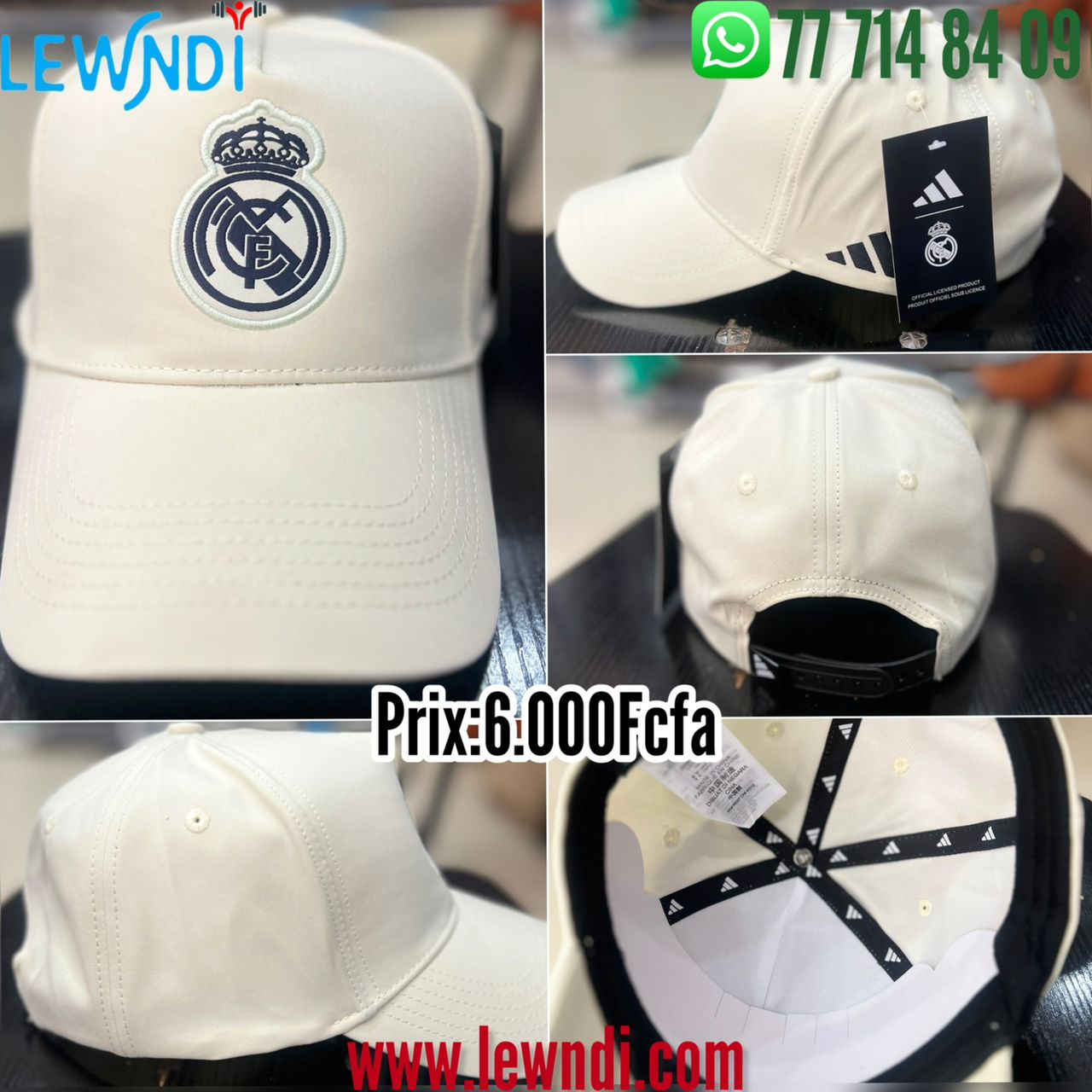 Casquette Real Madrid Blanche Ajustable – Logo Brodé | Unisexe