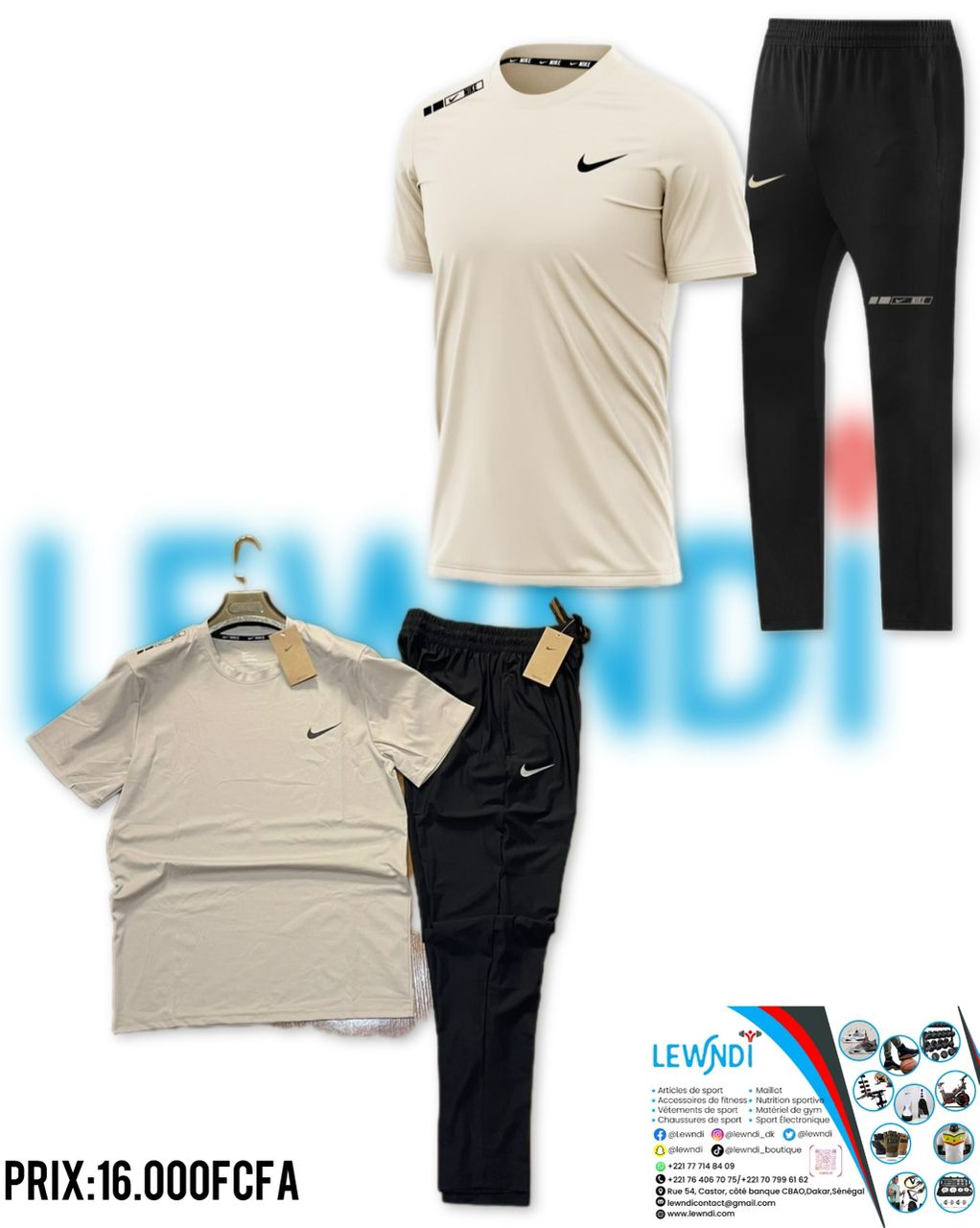 T-shirt sport + pantalon Nike avec fermeture (Biege) MTSTPN05