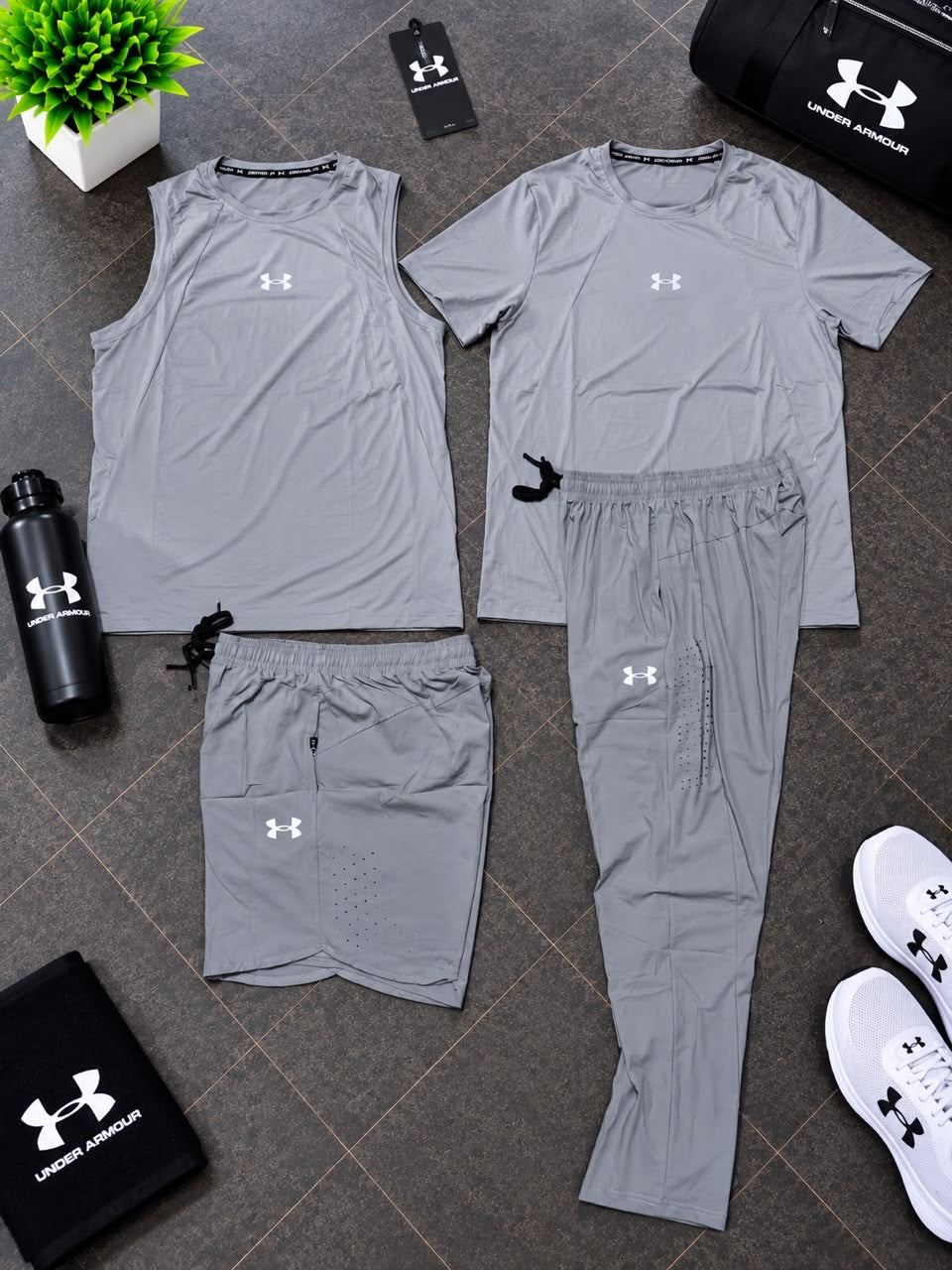 Ensemble Sport 4 Pièces UA (Derbardeur,Short,T-shirt,et Pantalon)– Gris