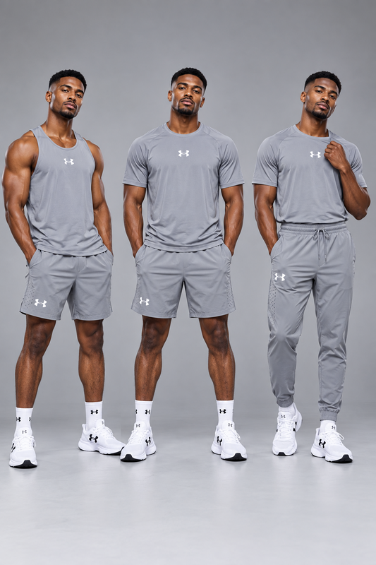 Ensemble Sport 4 Pièces UA (Derbardeur,Short,T-shirt,et Pantalon)– Gris