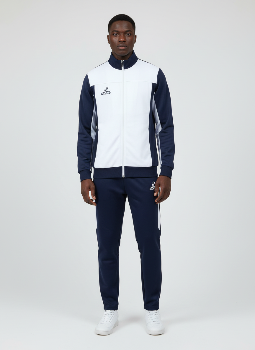 Ensemble Survêtement Loisir Asics (Blanc/Marine) avec fermeture