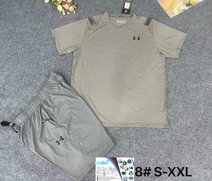 Ensemble T-shirt fitness plus short avec fermeture Under Armour (Gris/Gris) MSTSU05