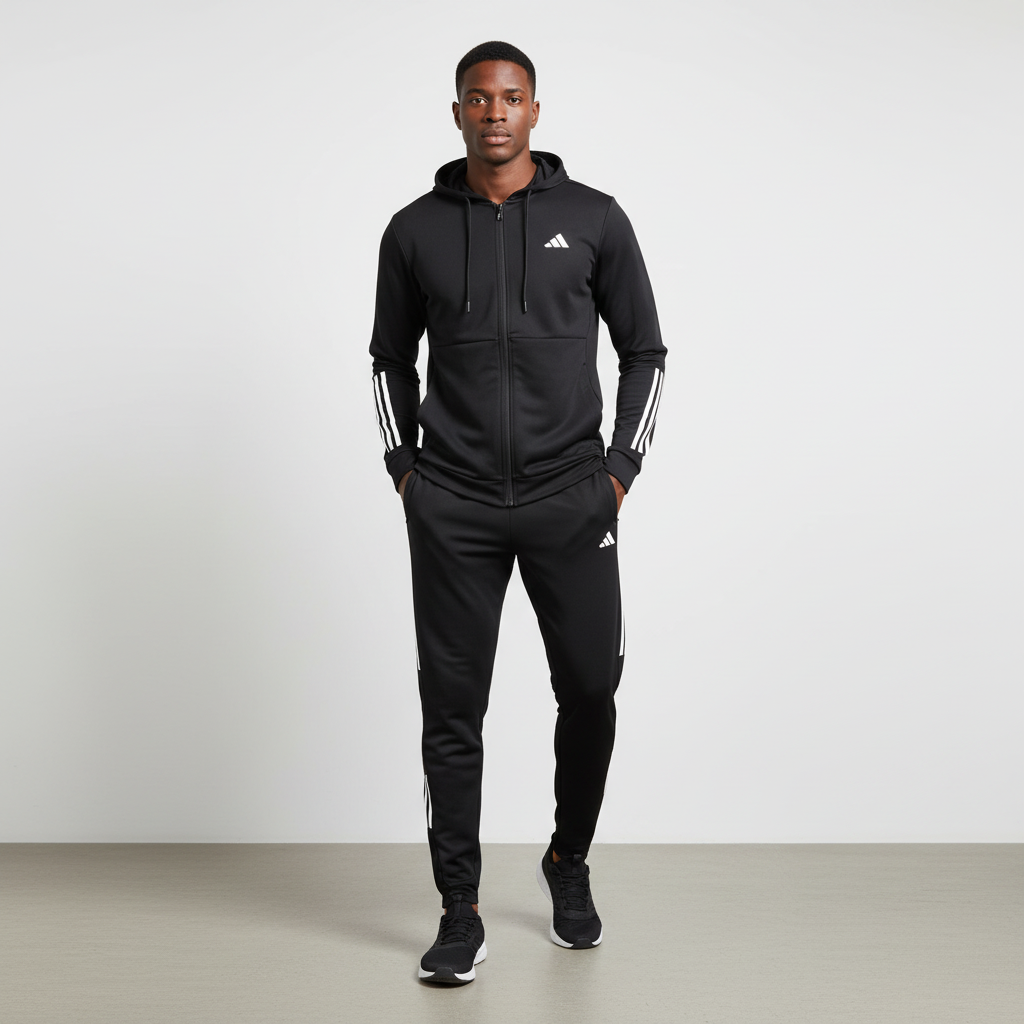 Ensemble survêtement Adidas Noir avec capuche (coton) SACMS01