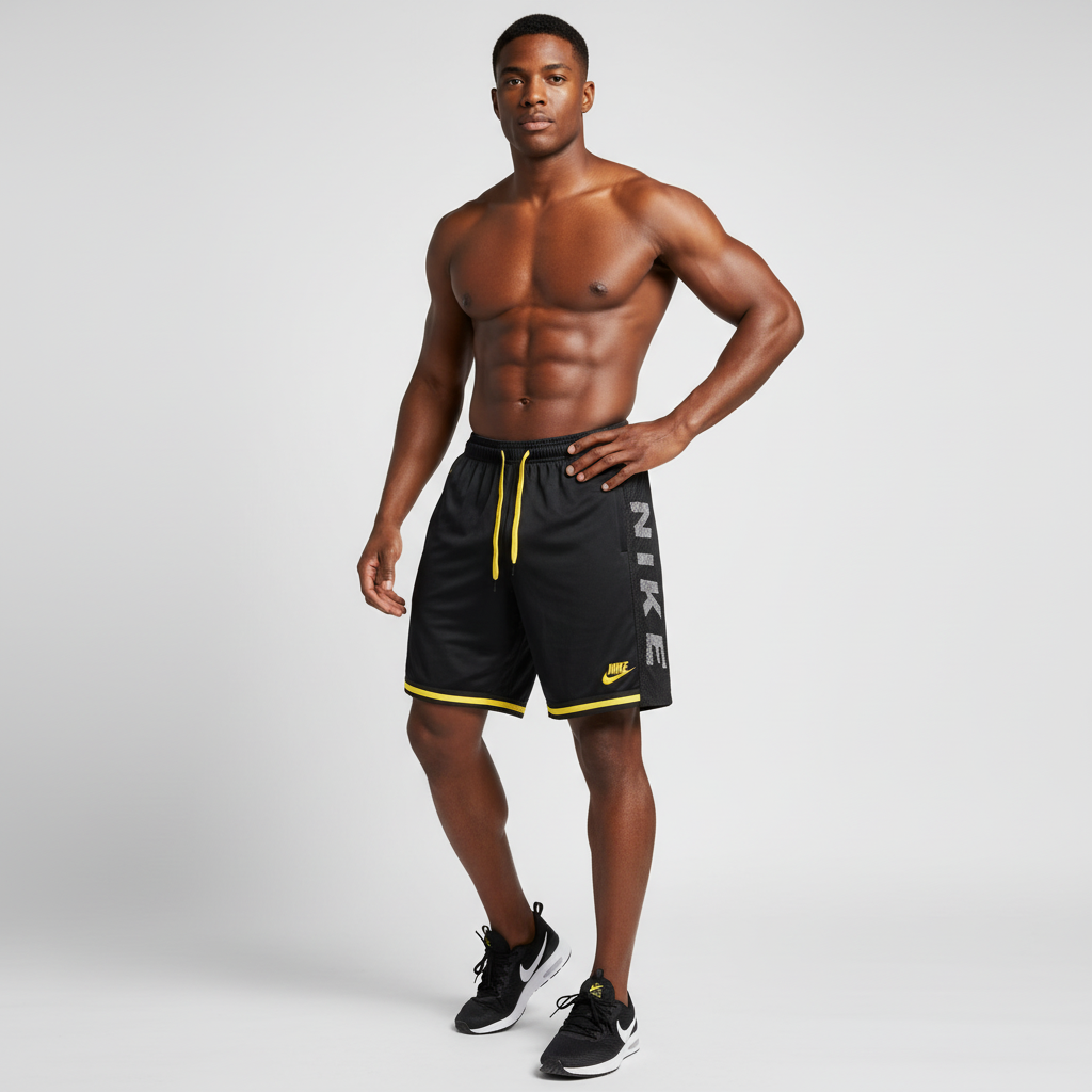 Short loisir Nike noir (bande jaune) avec fermeture SSMSN03