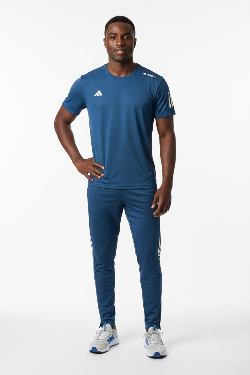 Ensemble Sport (Adi-das) – T-shirt & Pantalon Style Performance Bleu TPESMSA04