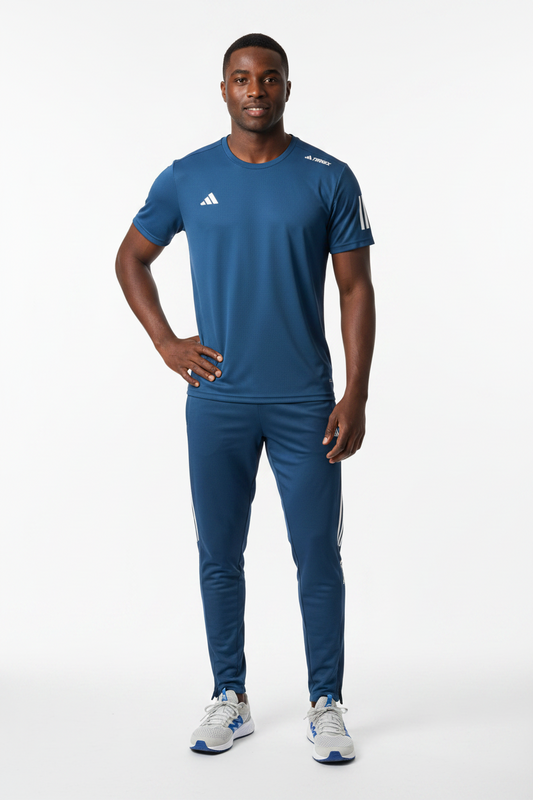 Ensemble Sport (Adi-das) – T-shirt & Pantalon Style Performance Bleu TPESMSA04