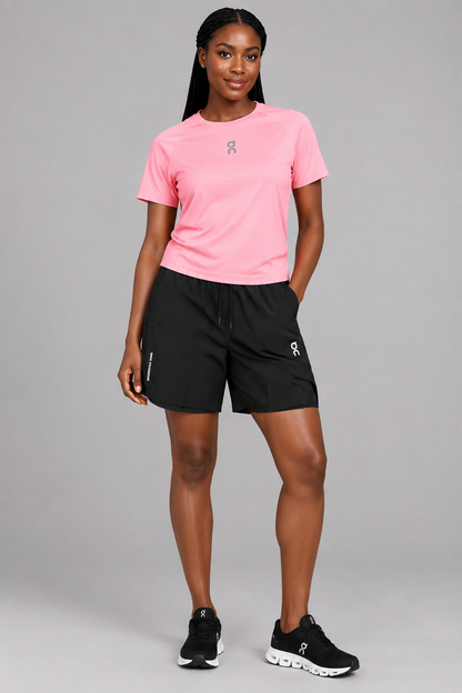 Ensemble de Sport Unisexe On Running – T-shirt et Short Rose/Noir