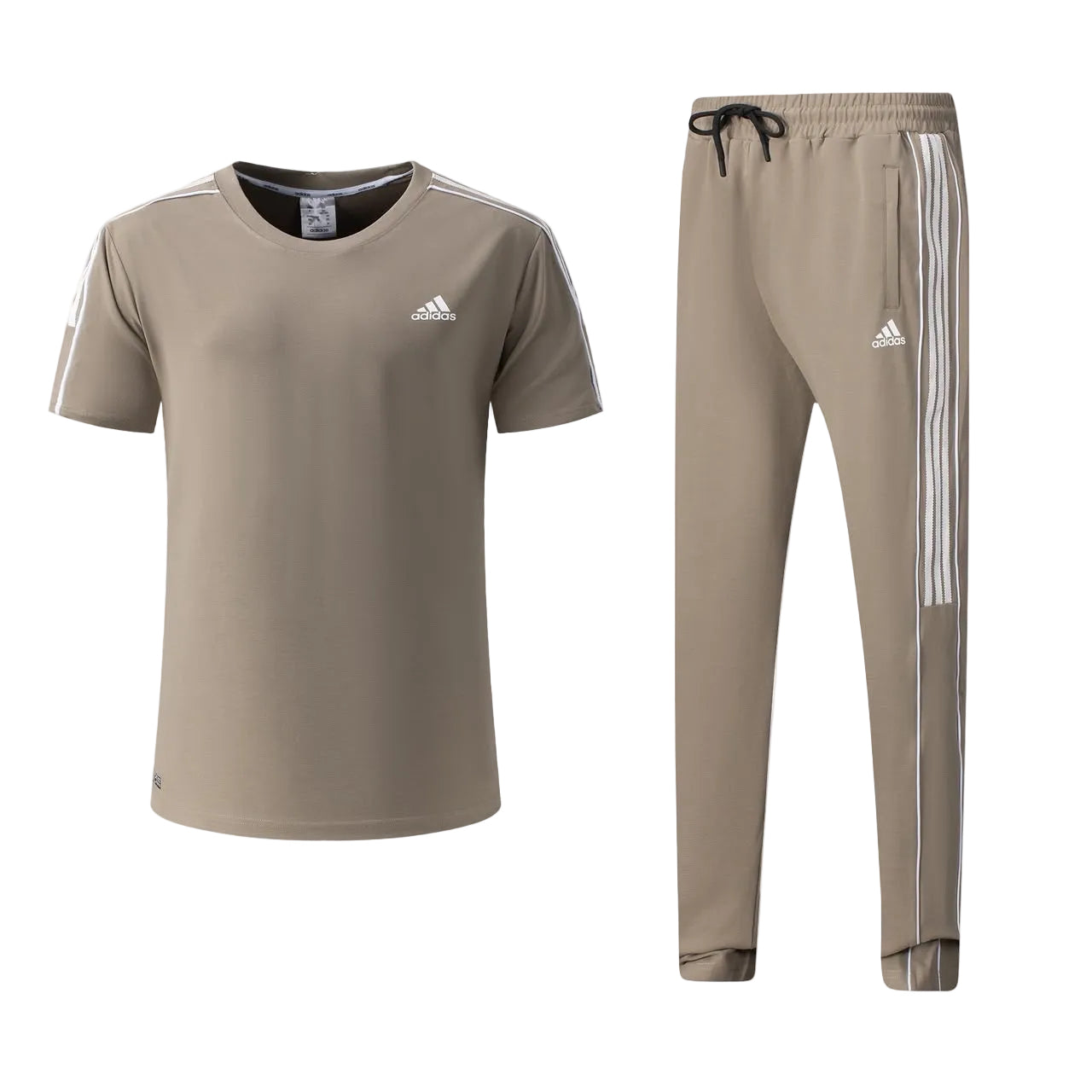 Ensemble Adi-das Tech Coton – T-shirt & Pantalon Jogging avec fermeture 3 stripes (Beige) TPMSCA02