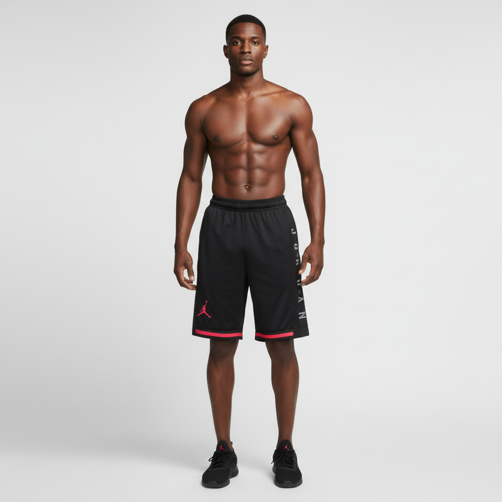 Short loisir Jordan noir (bande rouge) avec fermeture SSMSJ04