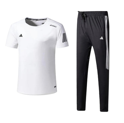 Ensemble Sport (Adi-das) – T-shirt & Pantalon Style Performance Blanc TPESMSA06