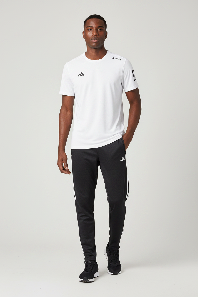 Ensemble Sport (Adi-das) – T-shirt & Pantalon Style Performance Blanc TPESMSA06