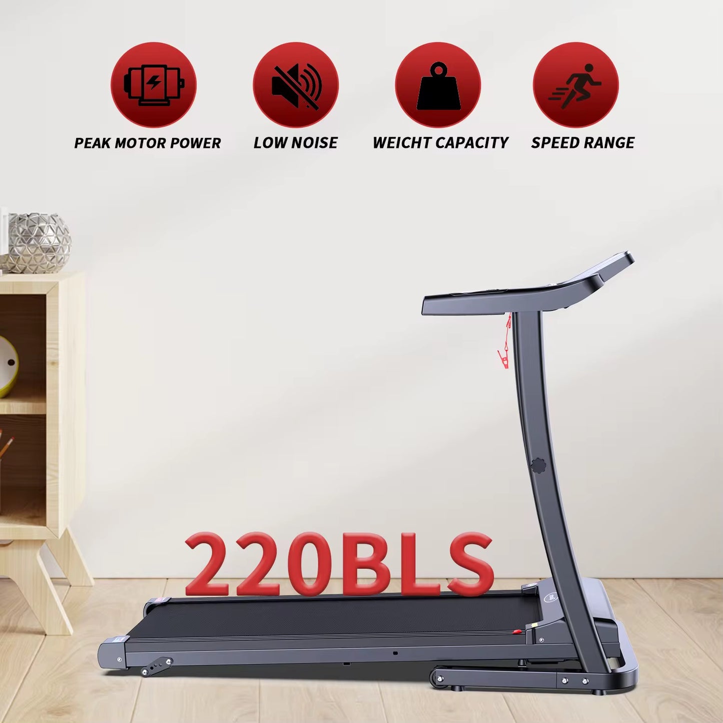 Tapis de course pliant Moteur de 2,0 CV Inclinaison manuelle à 3 niveaux KMSTPS01