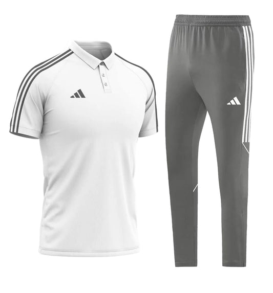 Ensemble T-shirt col roulé & Jogging Adidas (Blanc/Gris)– Style Sport Premium