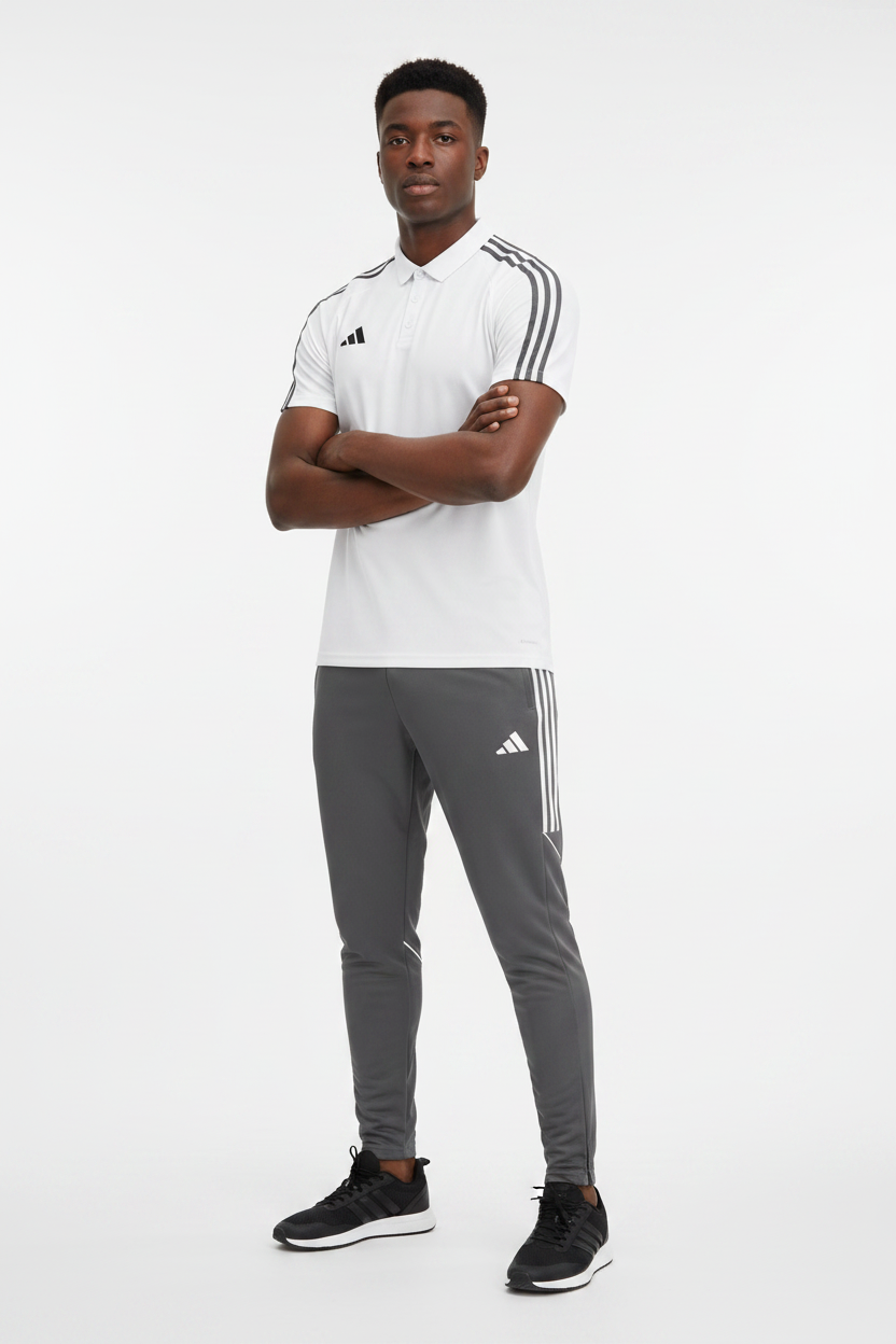 Ensemble T-shirt col roulé & Jogging Adidas (Blanc/Gris)– Style Sport Premium