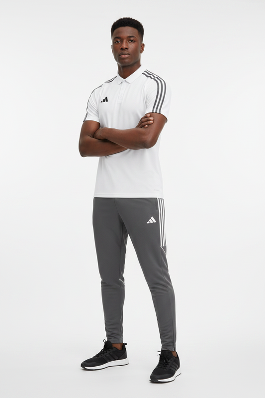Ensemble T-shirt col roulé & Jogging Adidas (Blanc/Gris)– Style Sport Premium