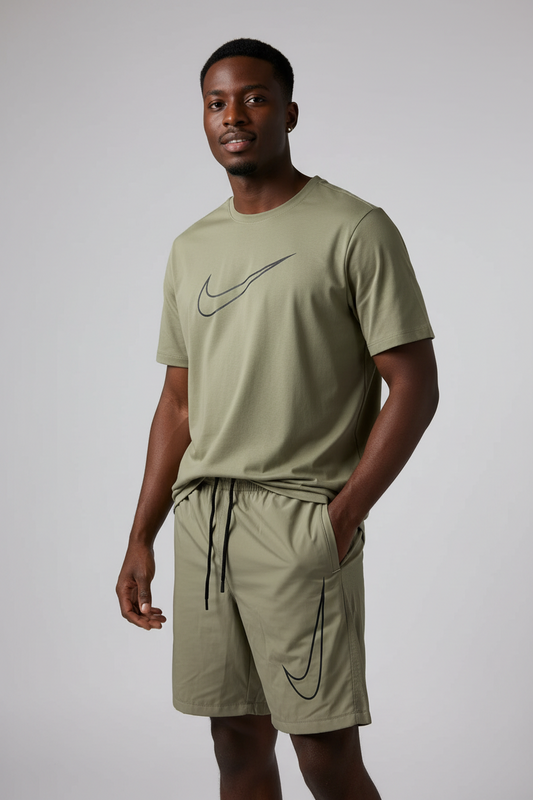 Ensemble sport (Ni-ke Swoosh) – T-shirt & Short avec fermeture (Beige) ETFSTSN03
