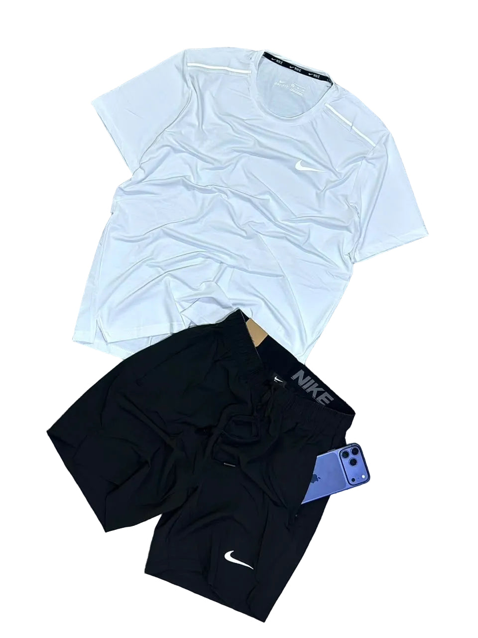 Ensemble T-shirt et Short Sport NI-KE avec fermeture Unisexe Blanc/Noir