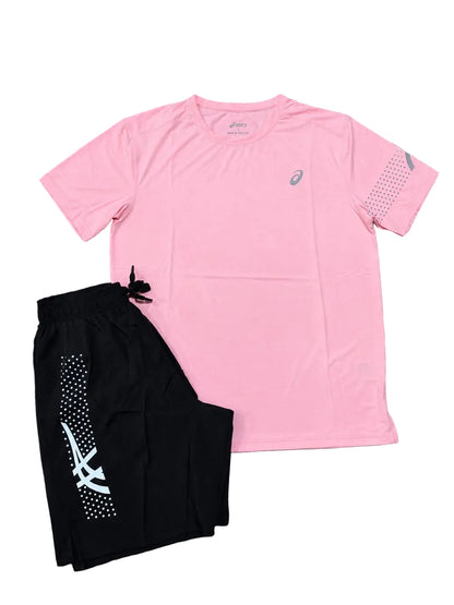 Ensemble Sport ASICS Unisexe – T-shirt et short avec fermeture Rose/Noir