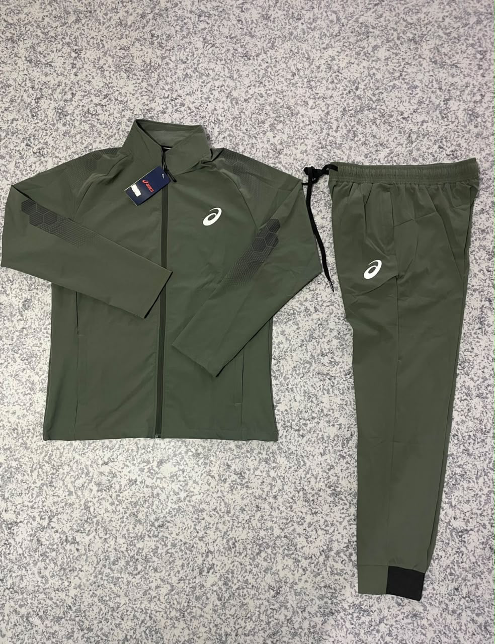 Ensemble Survêtement fitness ASICS avec fermeture (toile) Vert Militaire