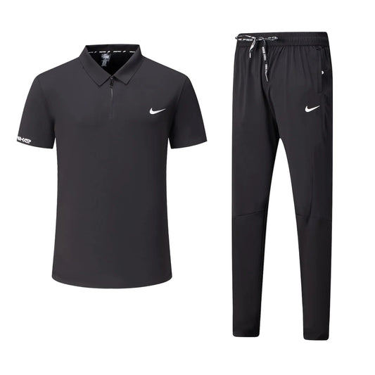 T-shirt col roulé fermeture Ni-ke et pantalon jogging avec (Noir) TPJFMNS14