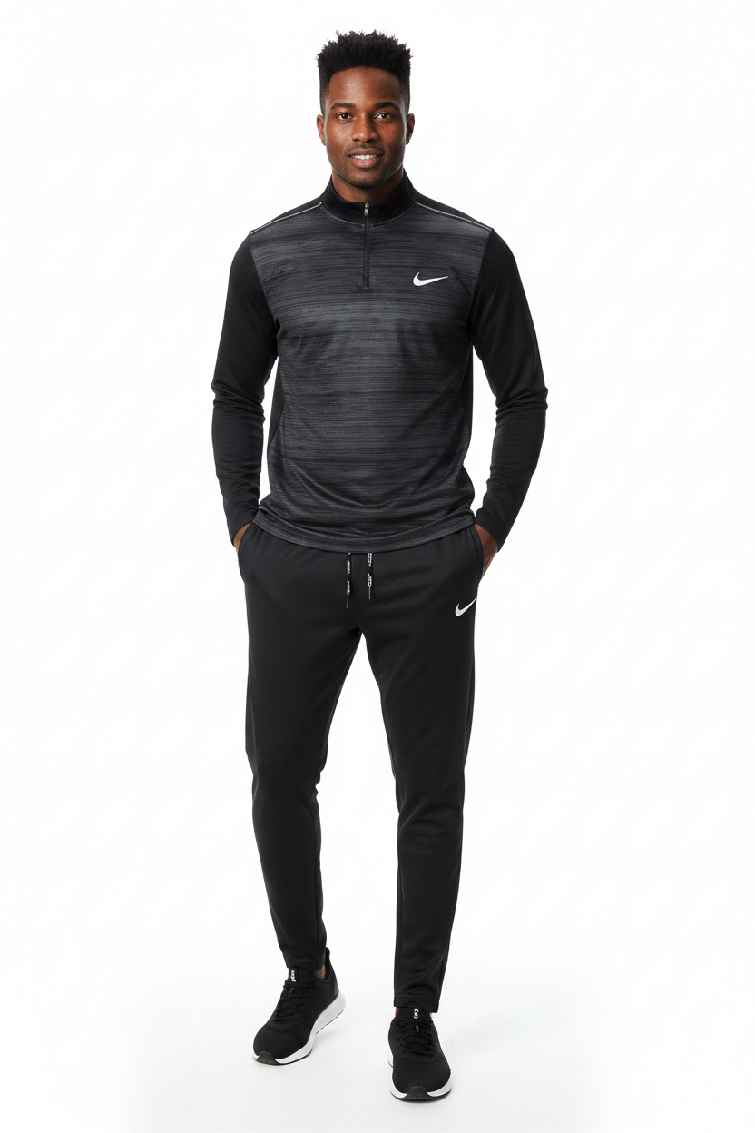 Ensemble Nike sport long manche col zippé avec pantalon jogging (Noir) MSESLMN07
