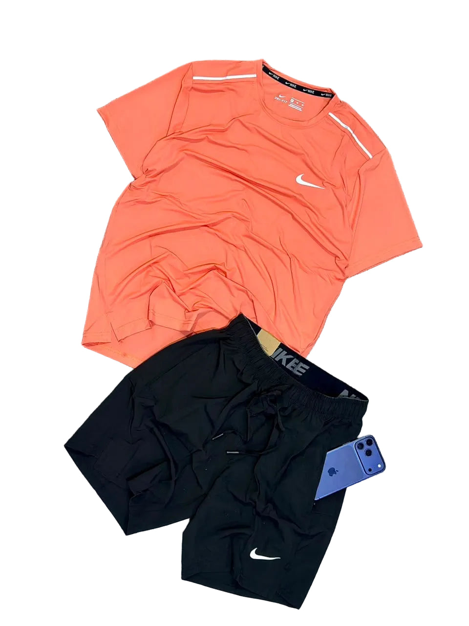 Ensemble T-shirt et Short Sport NI-KE avec fermeture Unisexe Orange/Noir
