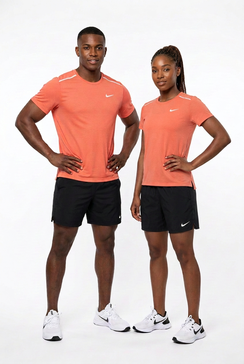Ensemble T-shirt et Short Sport NI-KE avec fermeture Unisexe Orange/Noir