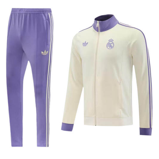 Ensemble Survêtement Real Madrid Saison 2025-2026 (Biege/Violet) avec fermeture