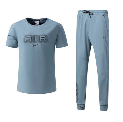 Ensemble Ni-ke AIR Coton – T-shirt & Pantalon Jogging avec fermeture Tech (Bleu Ciel)