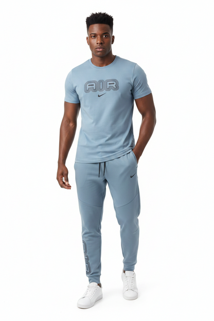 Ensemble Ni-ke AIR Coton – T-shirt & Pantalon Jogging avec fermeture Tech (Bleu Ciel)