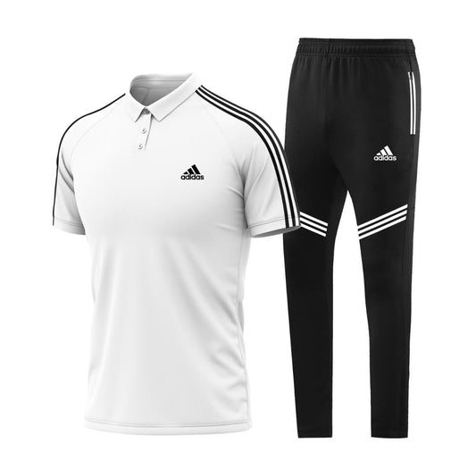 Ensemble Sport T-shirt à col roulé avec pantalon (Adidas) Blanc/Noir TSTP09