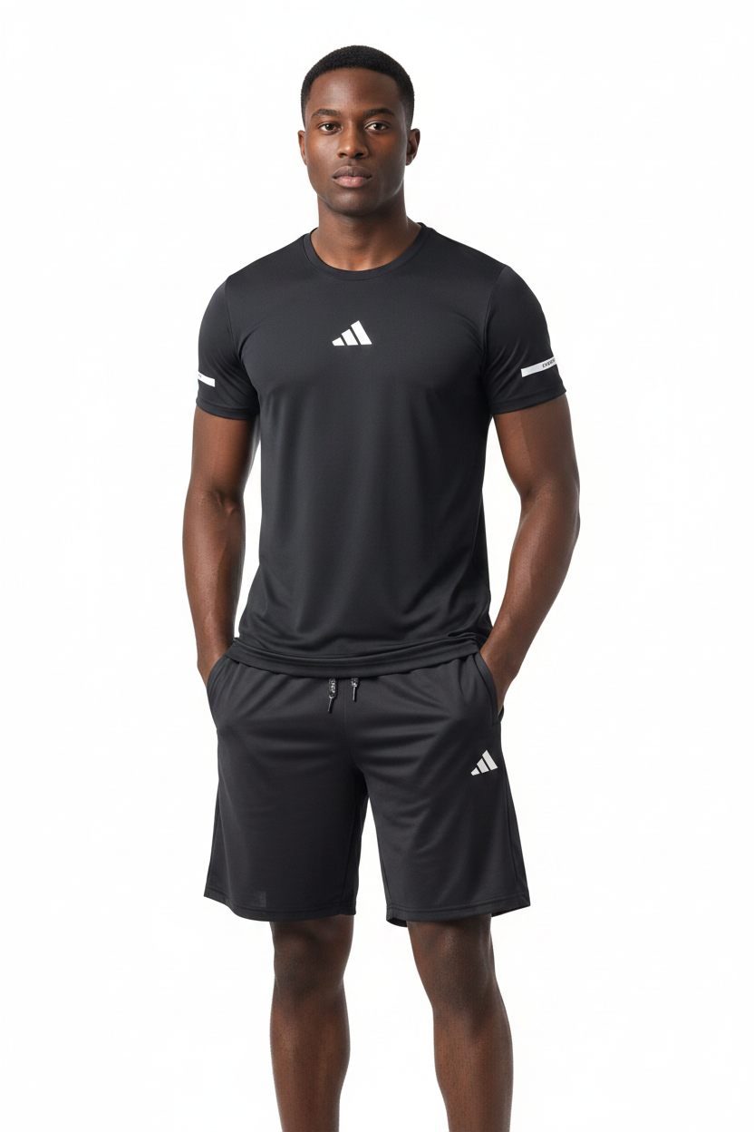 Ensemble Fitness (Adi-das) – T-shirt & Short sport Noir TSMSEF05