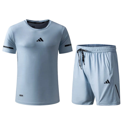 Ensemble Fitness (Adi-das) – T-shirt & Short sport Bleu Ciel TSMSEF01
