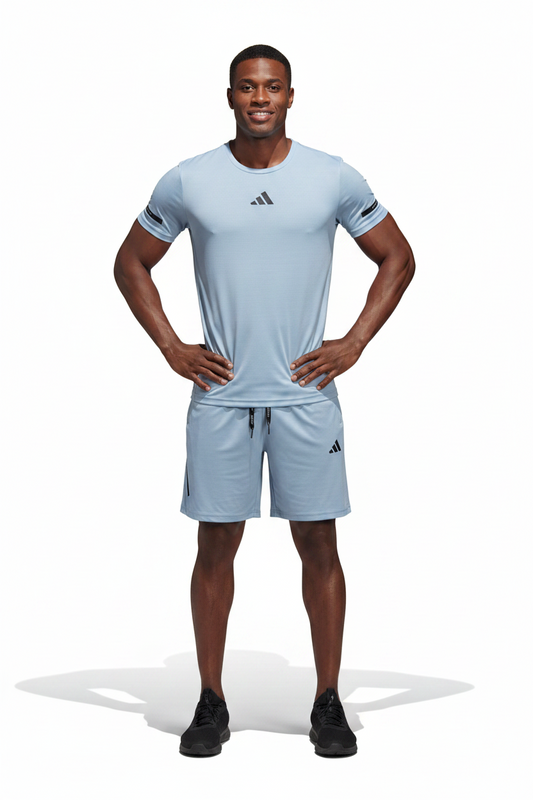 Ensemble Fitness (Adi-das) – T-shirt & Short sport Bleu Ciel TSMSEF01