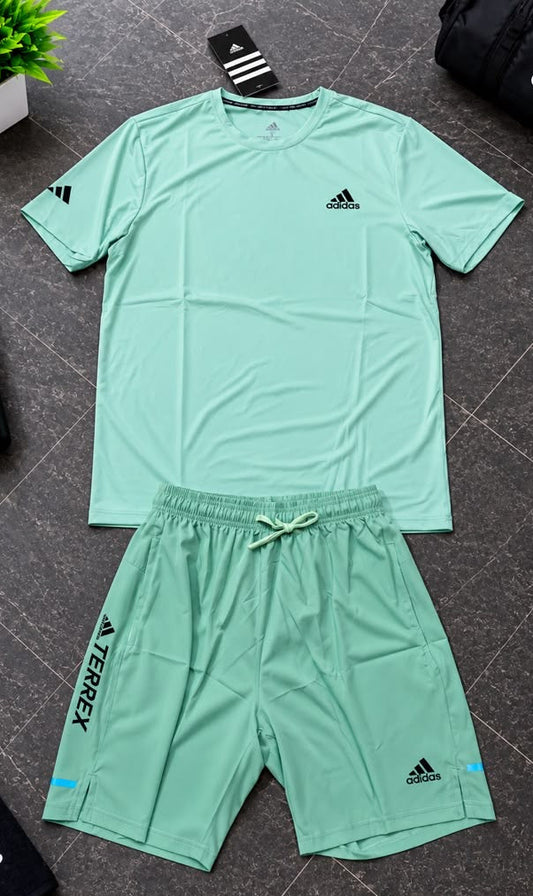 Ensemble de Sport Unisexe Adi-das Terrex Fitness – T-shirt et Short Vert Menthe