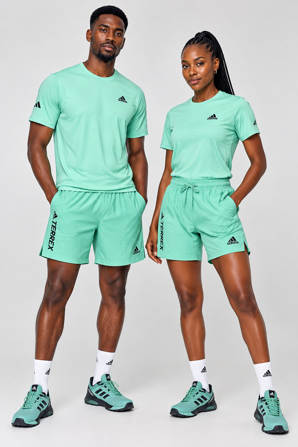Ensemble de Sport Unisexe Adi-das Terrex Fitness – T-shirt et Short Vert Menthe
