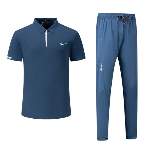 T-shirt col roulé fermeture Ni-ke et pantalon jogging avec (Bleu) TPJFMNS07