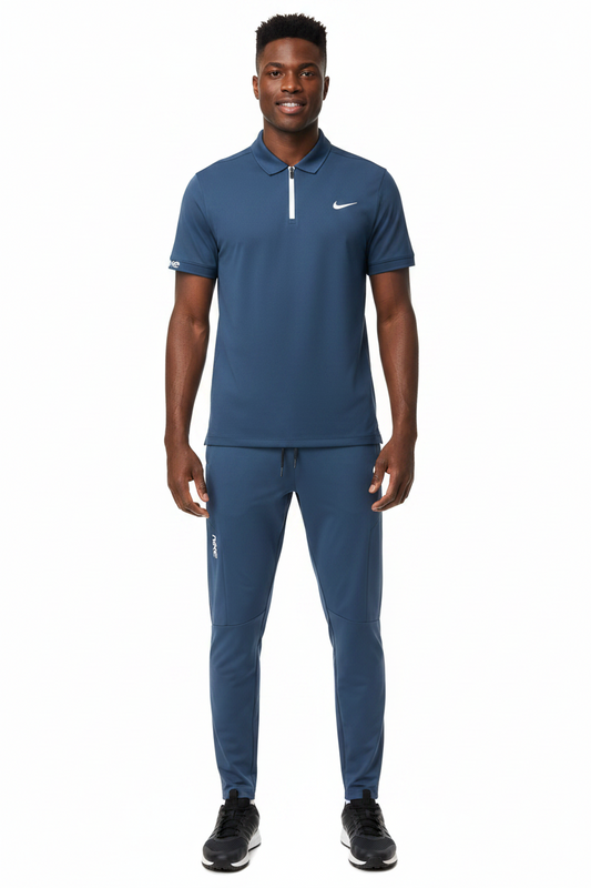 T-shirt col roulé fermeture Ni-ke et pantalon jogging avec (Bleu) TPJFMNS07