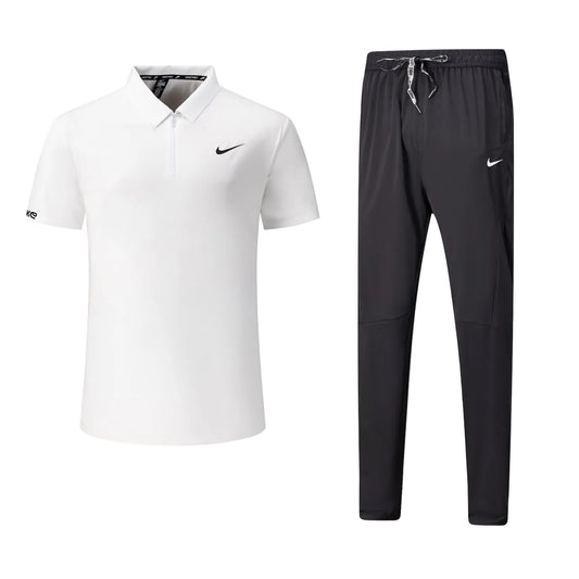 T-shirt col roulé fermeture Ni-ke et pantalon jogging avec (Noir/Blanc) TPJFMNS13