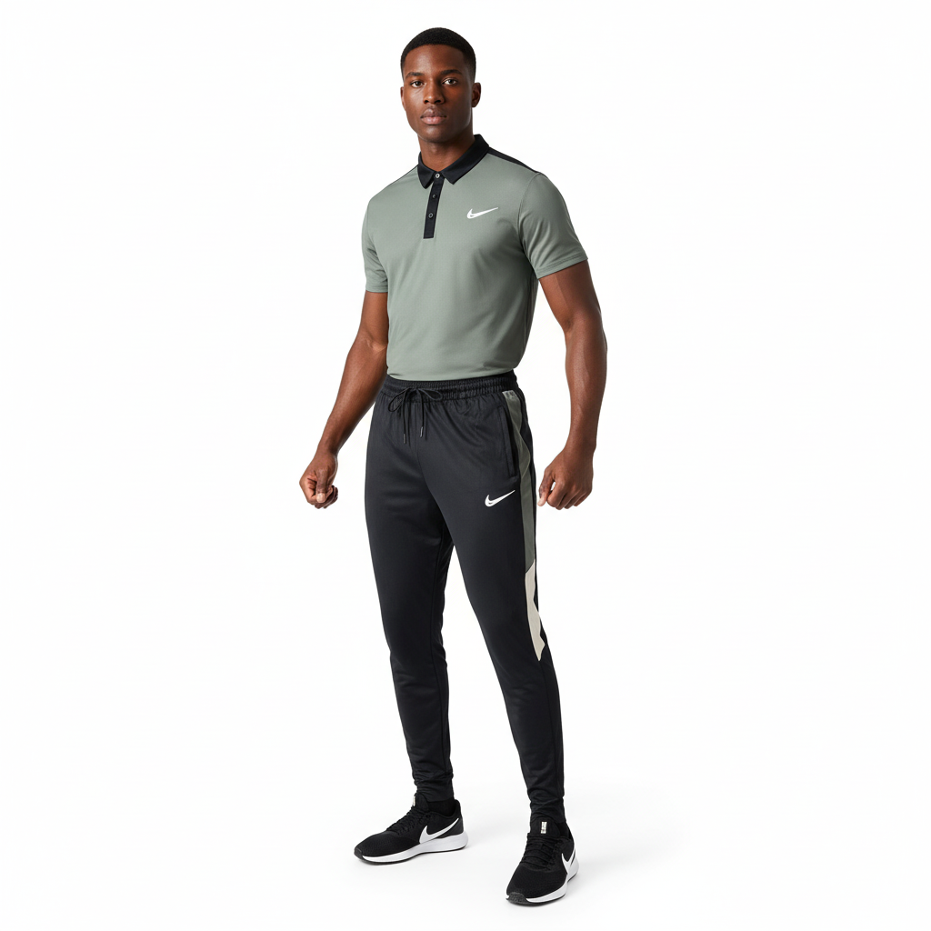 Ensemble t-shirt col roulé Nike avec pantalon jogging qualité dri-fit (Olive) TPMSN03