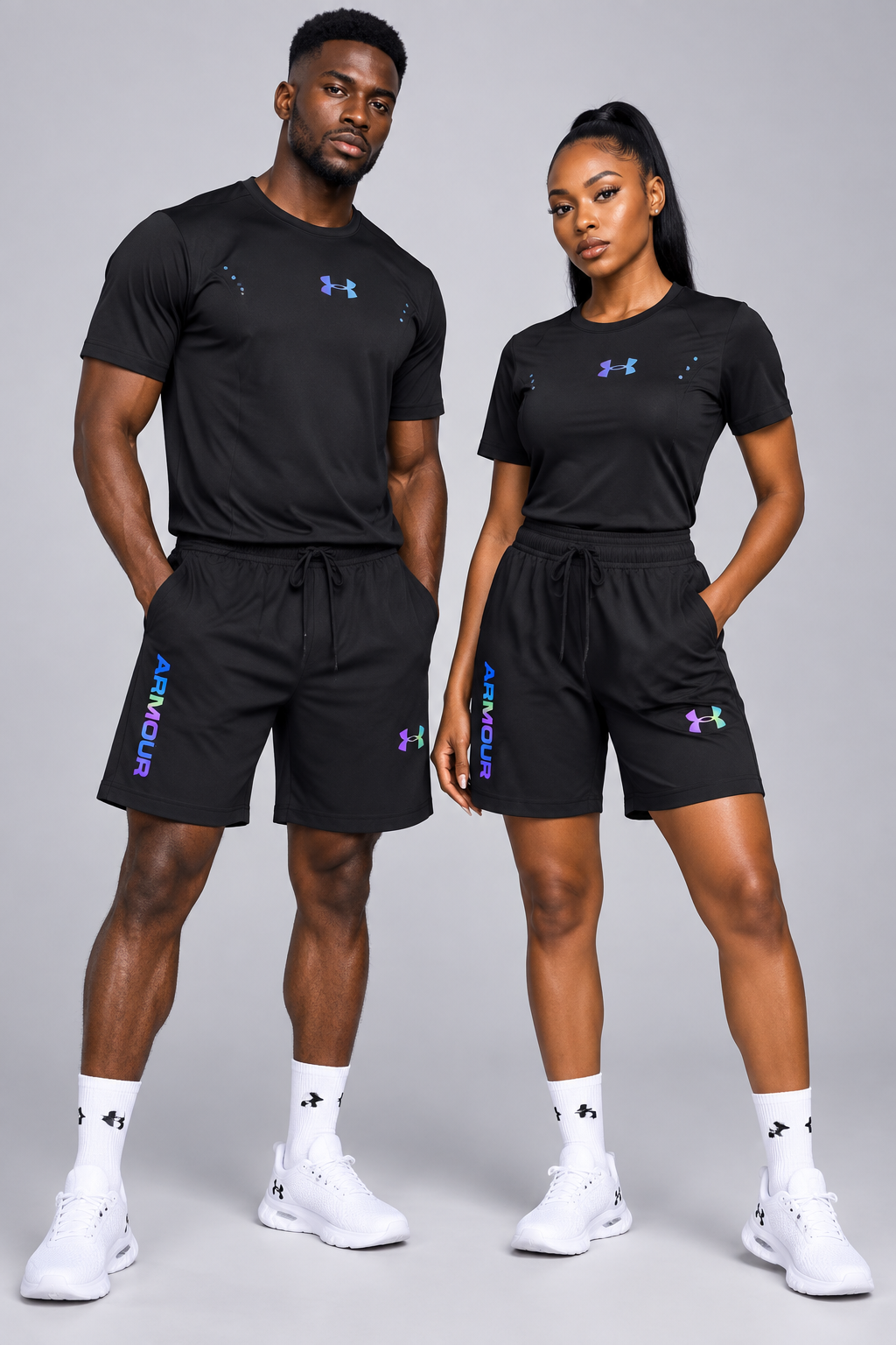 Ensemble de Sport Unisexe UA Running – T-shirt et Short Noir