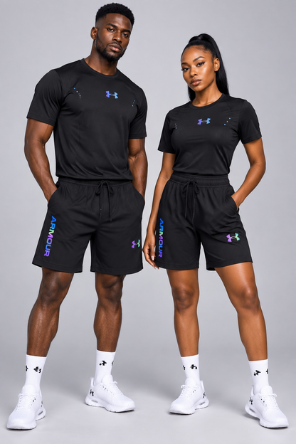 Ensemble de Sport Unisexe UA Running – T-shirt et Short Noir