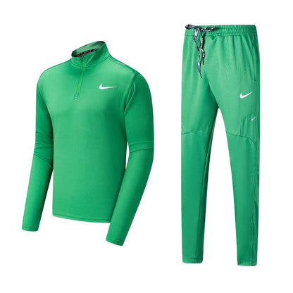 Ensemble Nike sport long manche col zippé avec pantalon jogging (Vert) MSESLMN05