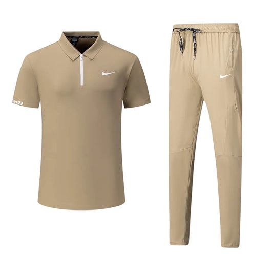 T-shirt col roulé fermeture Ni-ke et pantalon jogging avec (Biege) TPJFMNS12