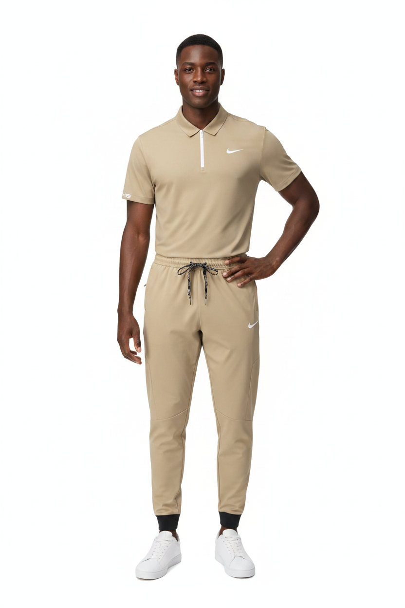 T-shirt col roulé fermeture Ni-ke et pantalon jogging avec (Biege) TPJFMNS12