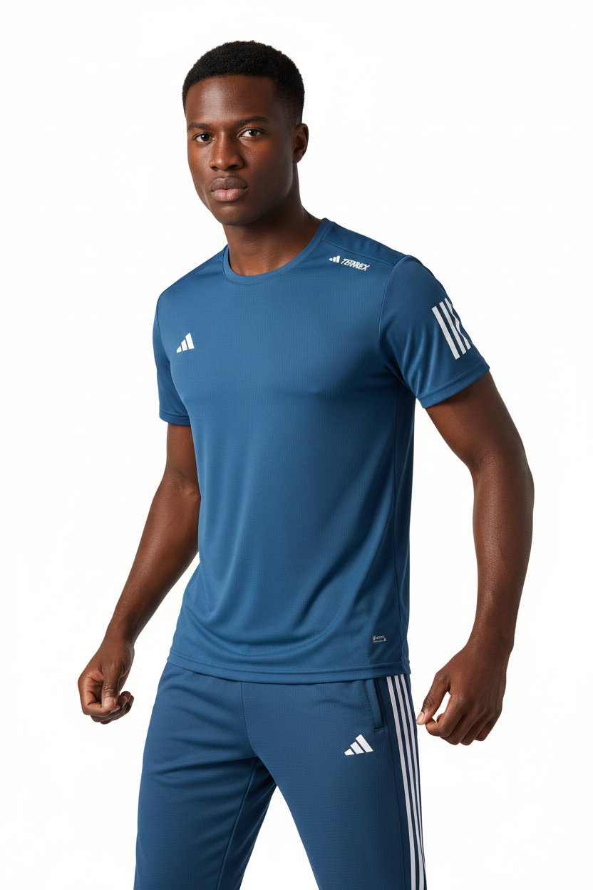 Ensemble Sport (Adi-das) – T-shirt & Pantalon Style Performance Bleu TPESMSA04