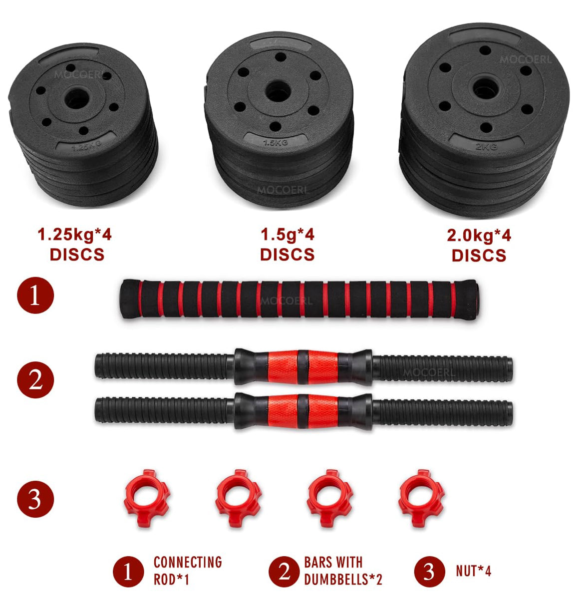 Ensemble d'haltères réglables Sport 2 en 1 (20 kg-30kg-40kg) avec colliers de serrage et tube de connexion