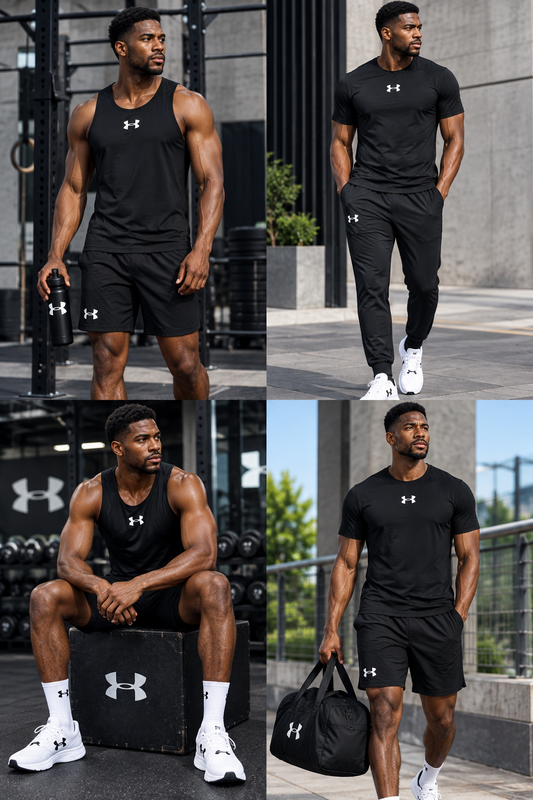 Ensemble Sport 4 Pièces UA (Derbardeur,Short,T-shirt,et Pantalon)– Noir