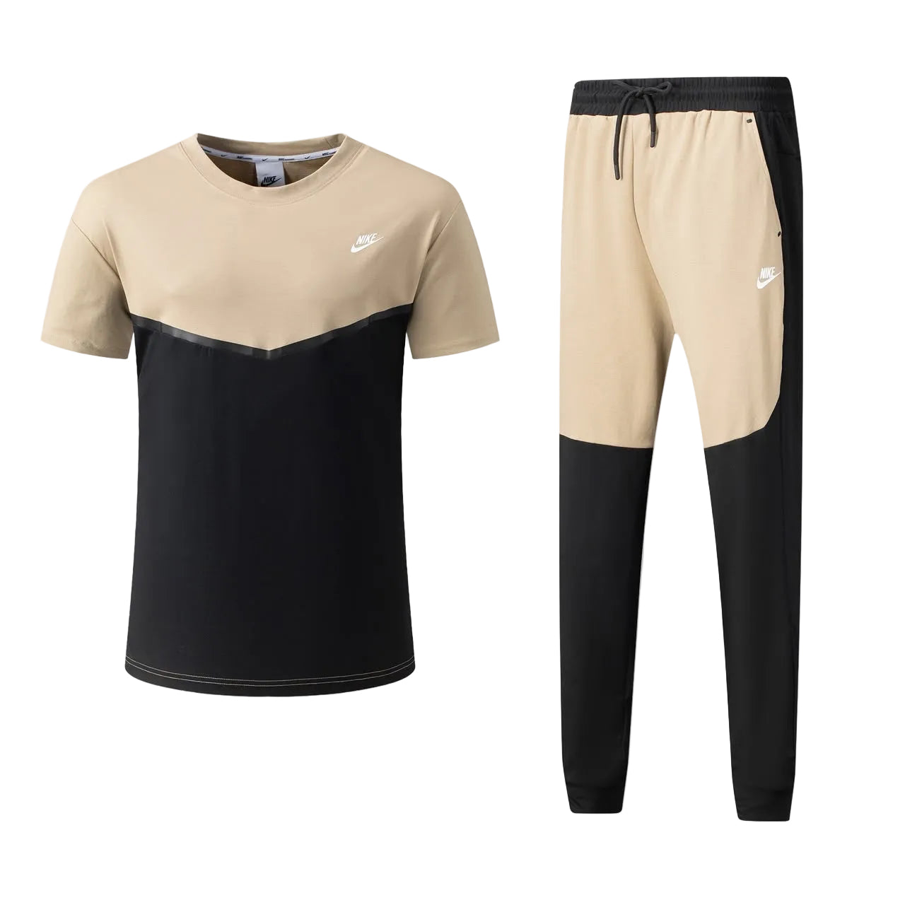 Ensemble Ni-ke Tech Coton – T-shirt & Pantalon Jogging avec fermeture Tech (Noir/Or) TPMSCNT05