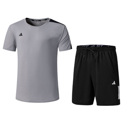 Ensemble de sport Adidas Unisexe – T-shirt & Short (Gris/Noir)
